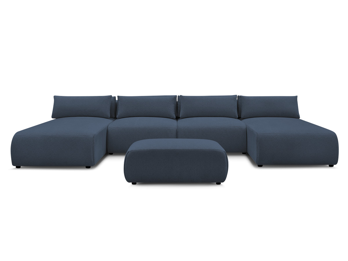 Modulaire vaste panoramabank met hoofdsteunen JANA gemêleerde stof met 2 chaise longues, 2 fauteuils en 1 kleine poef