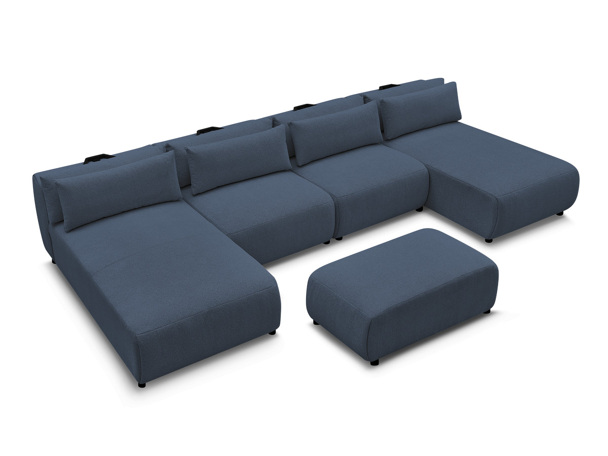 Modulaire vaste panoramabank met hoofdsteunen JANA gemêleerde stof met 2 chaise longues, 2 fauteuils en 1 kleine poef