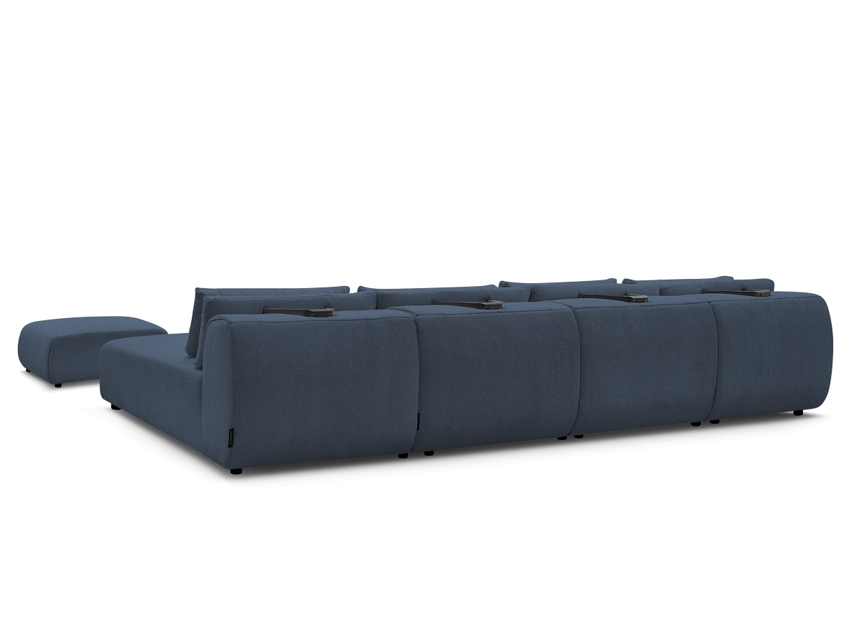 Modulaire vaste panoramabank met hoofdsteunen JANA gemêleerde stof met 2 chaise longues, 2 fauteuils en 1 kleine poef