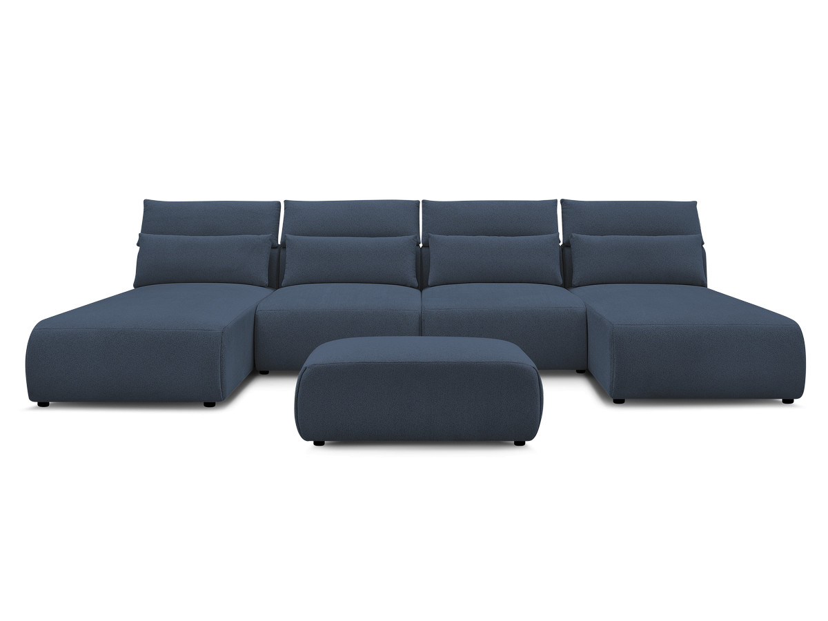 Modulaire vaste panoramabank met hoofdsteunen JANA gemêleerde stof met 2 chaise longues, 2 fauteuils en 1 kleine poef