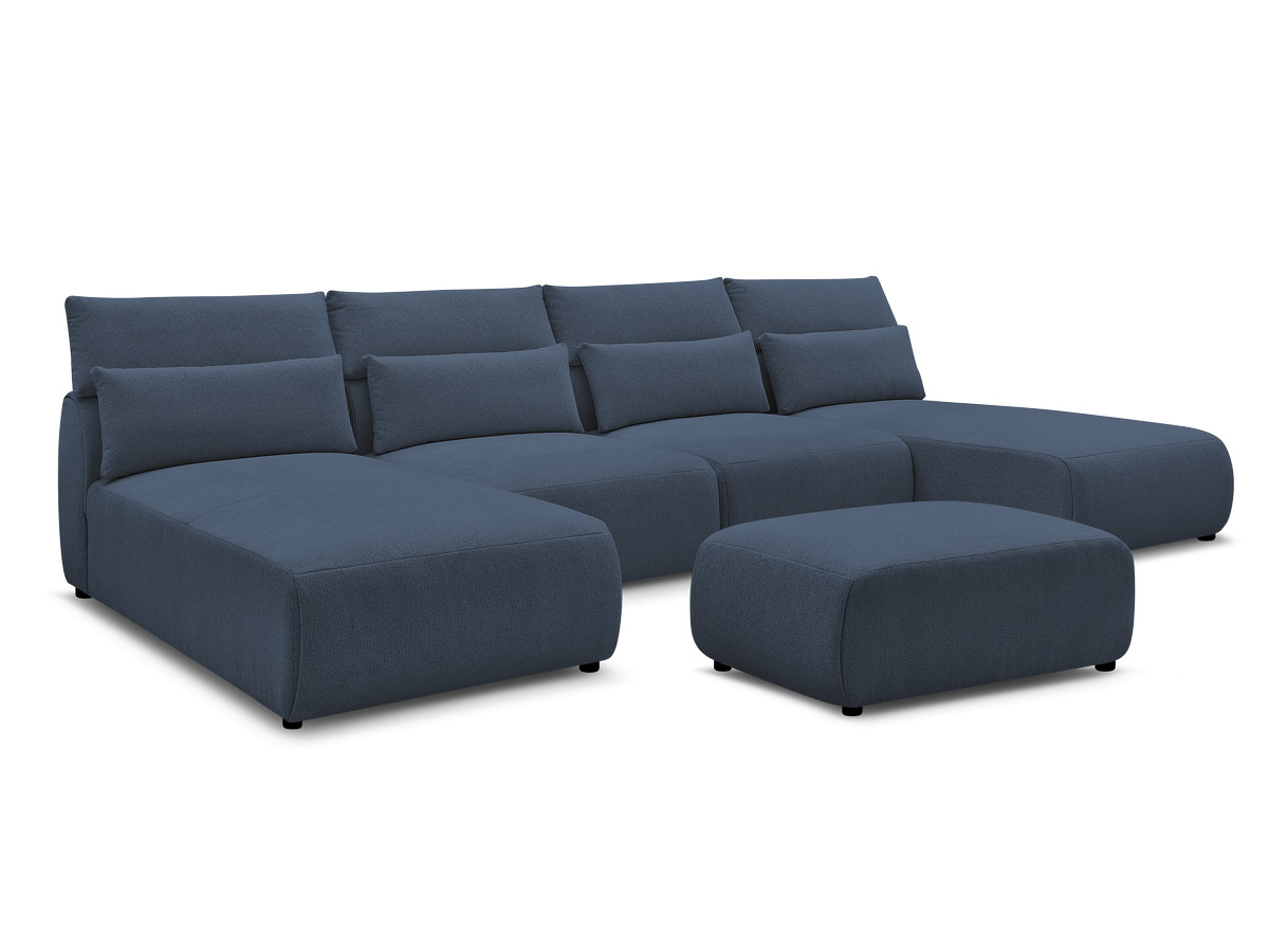 Modulaire vaste panoramabank met hoofdsteunen JANA gemêleerde stof met 2 chaise longues, 2 fauteuils en 1 kleine poef
