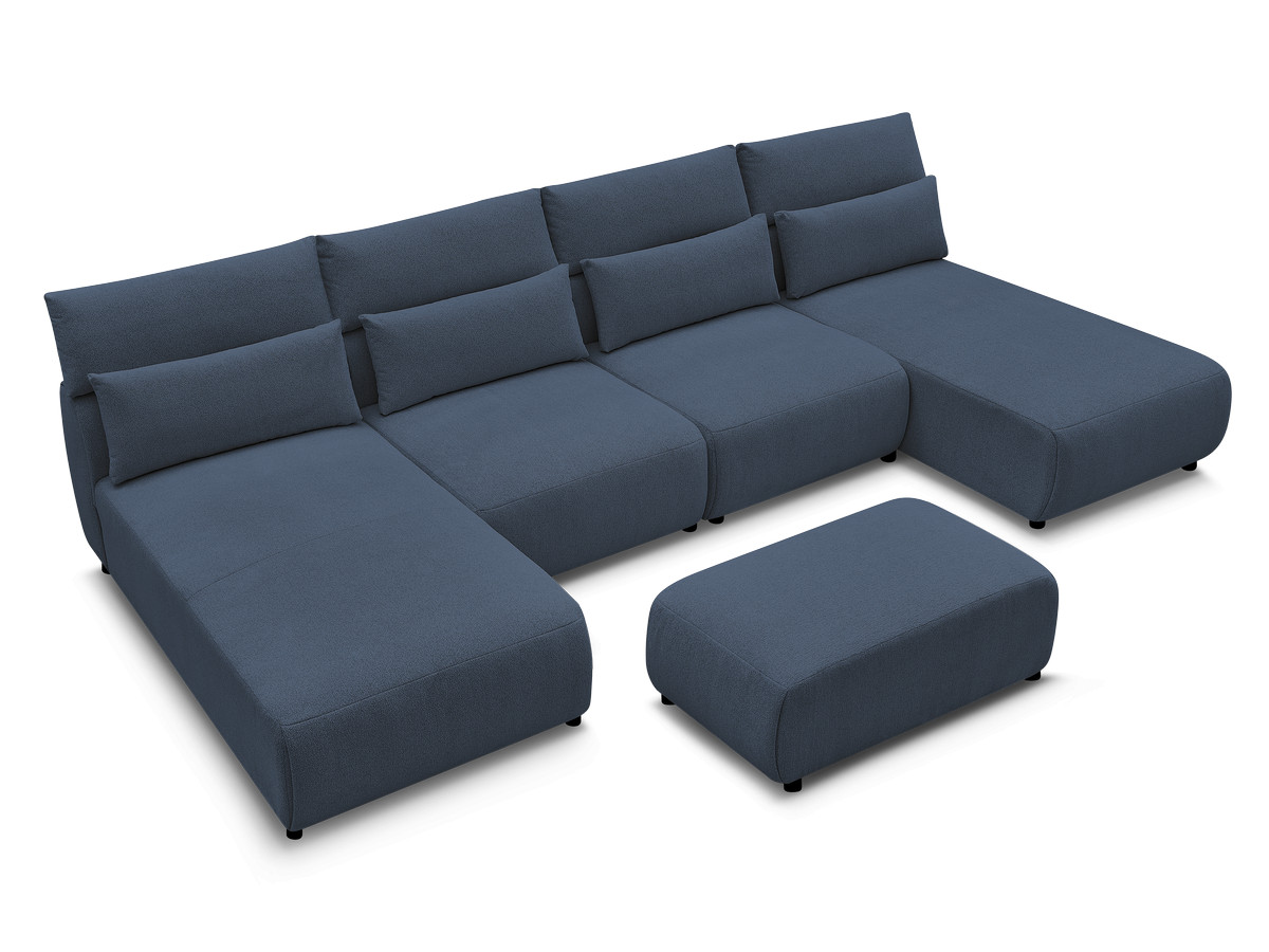 Modulaire vaste panoramabank met hoofdsteunen JANA gemêleerde stof met 2 chaise longues, 2 fauteuils en 1 kleine poef