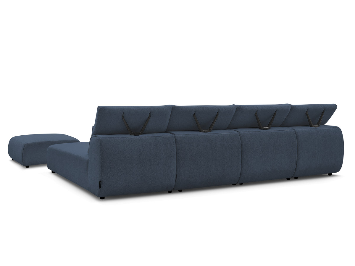 Modulaire vaste panoramabank met hoofdsteunen JANA gemêleerde stof met 2 chaise longues, 2 fauteuils en 1 kleine poef