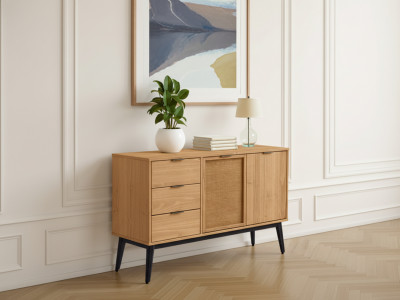 Buffet 130 cm ALBI bois massif et rotin