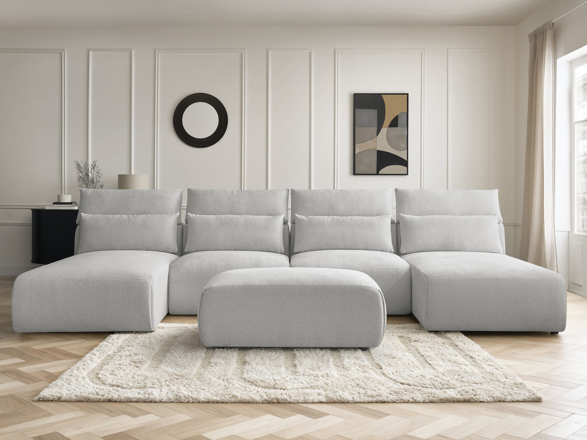Canapé panoramique modulable avec têtières JANA chiné gris clair — vue 5