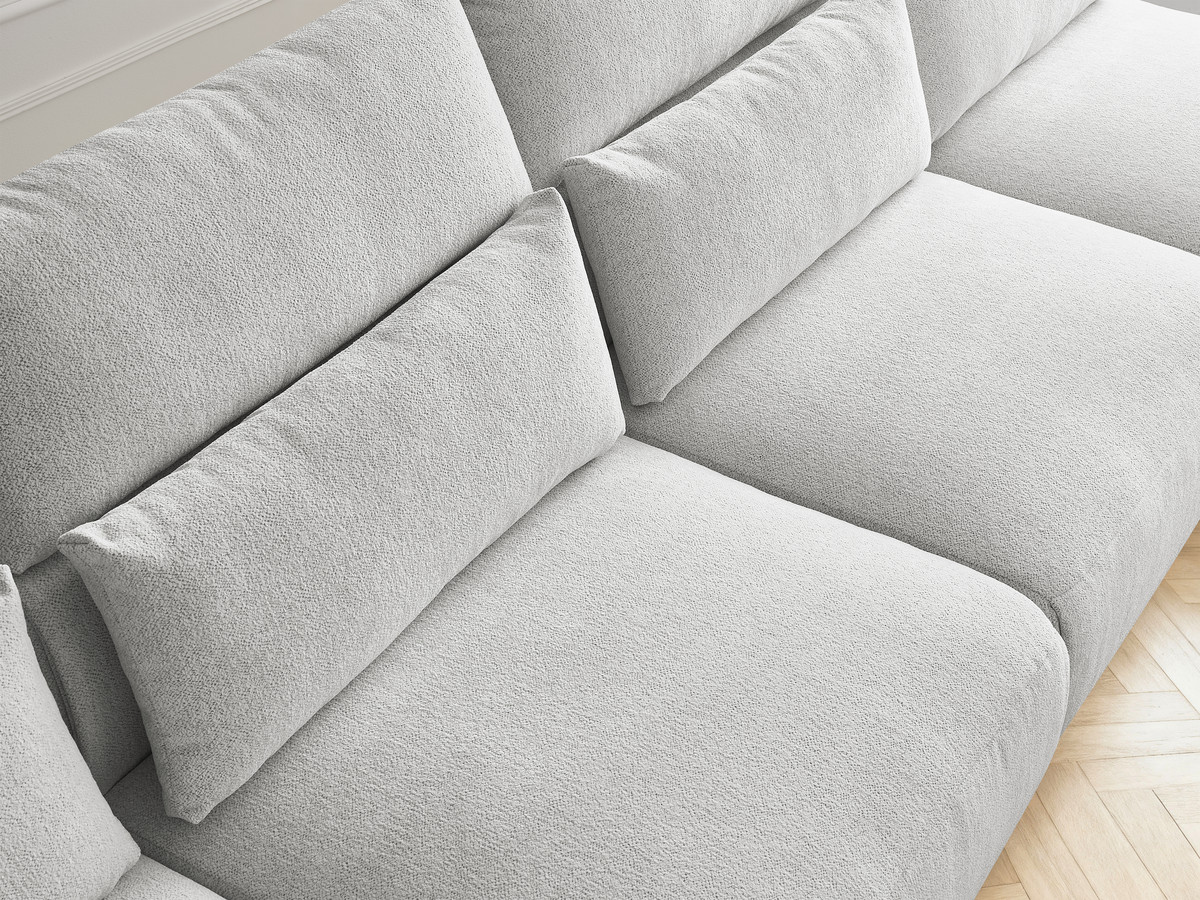 Modulaire vaste panoramabank met hoofdsteunen JANA gemêleerde stof met 2 chaise longues, 2 fauteuils en 1 kleine poef