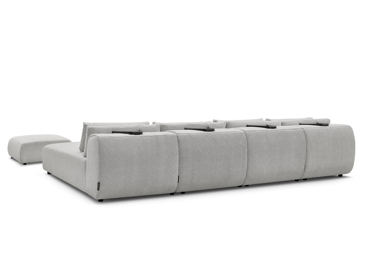 Modulaire vaste panoramabank met hoofdsteunen JANA gemêleerde stof met 2 chaise longues, 2 fauteuils en 1 kleine poef