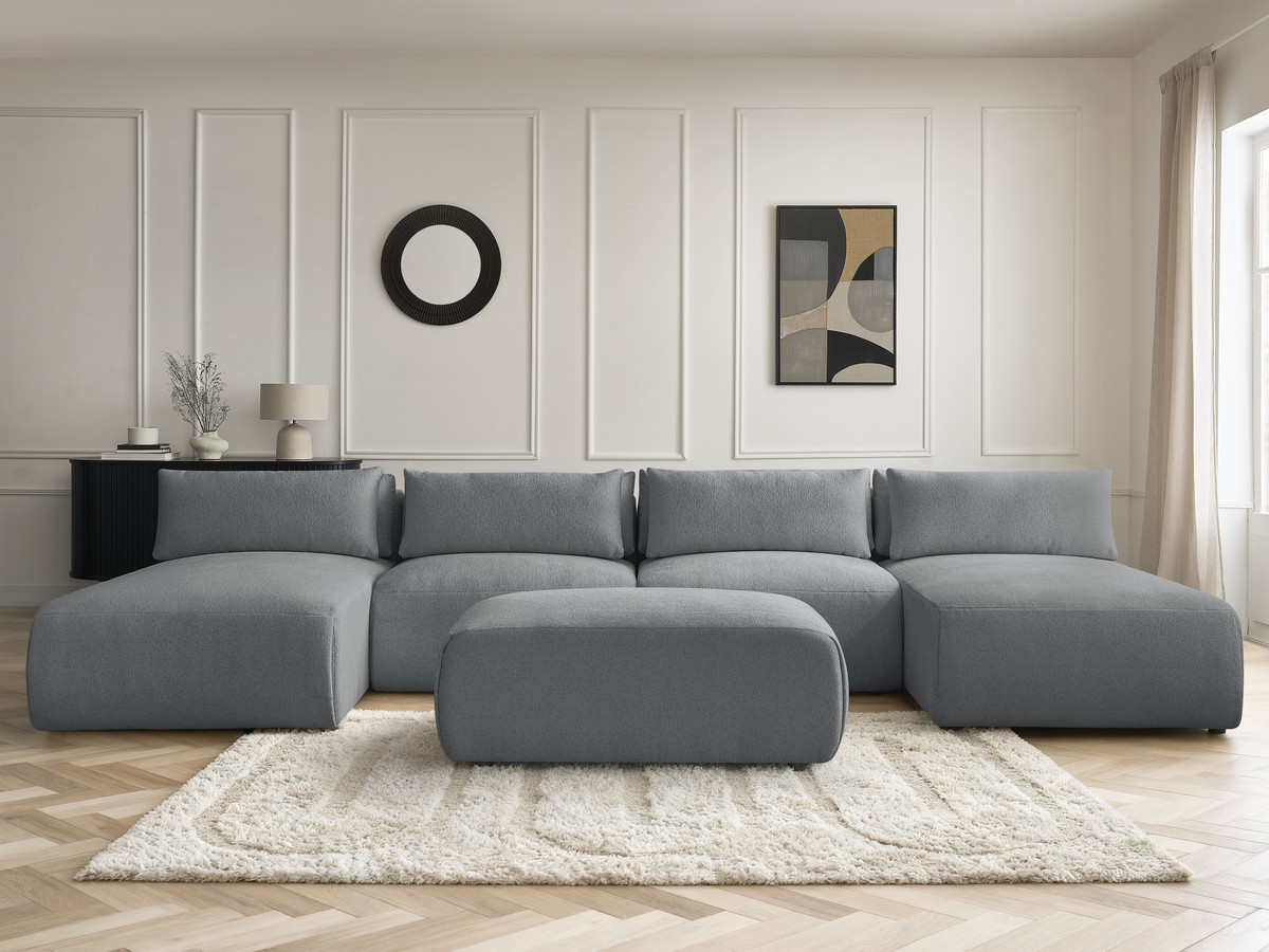 Canapé panoramique modulable avec têtières JANA chiné gris foncé