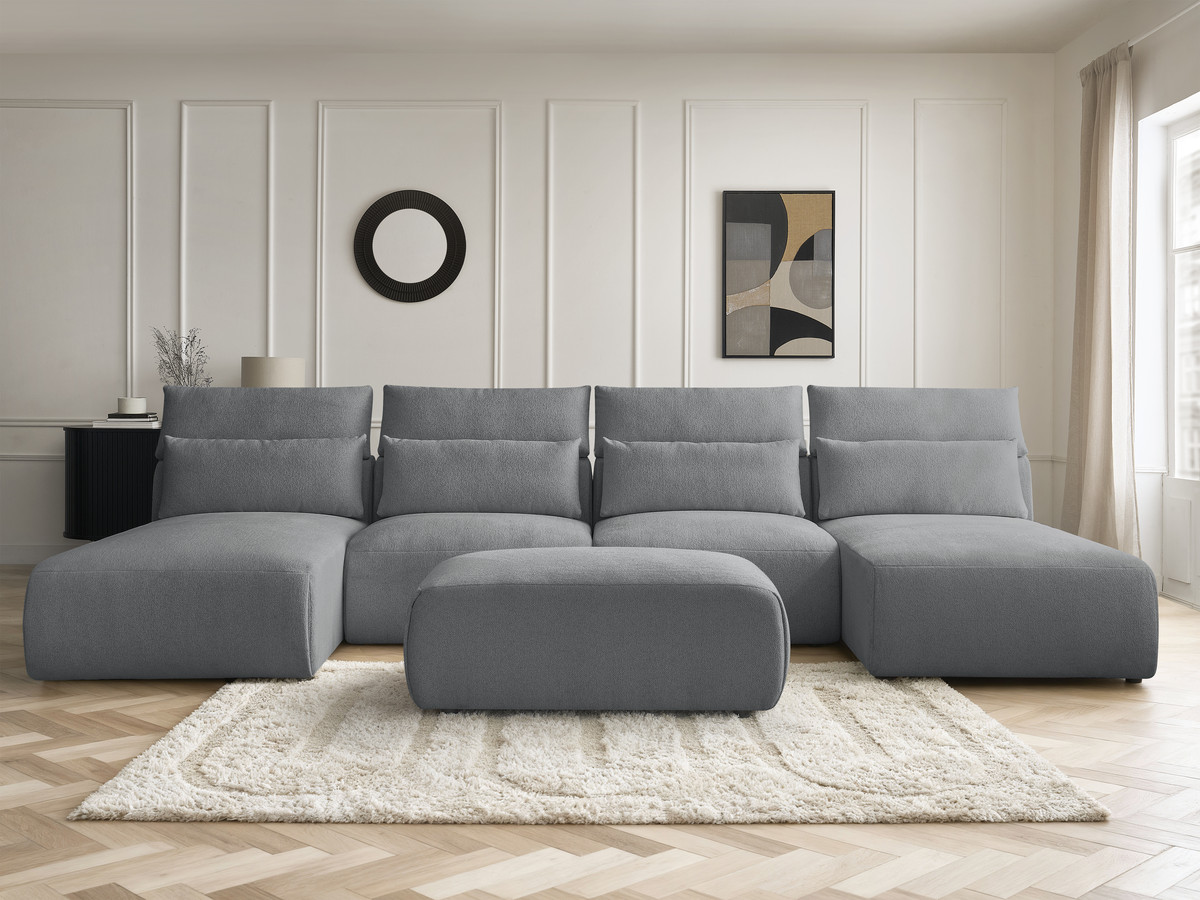 Canapé panoramique modulable avec têtières JANA chiné gris foncé — vue 5