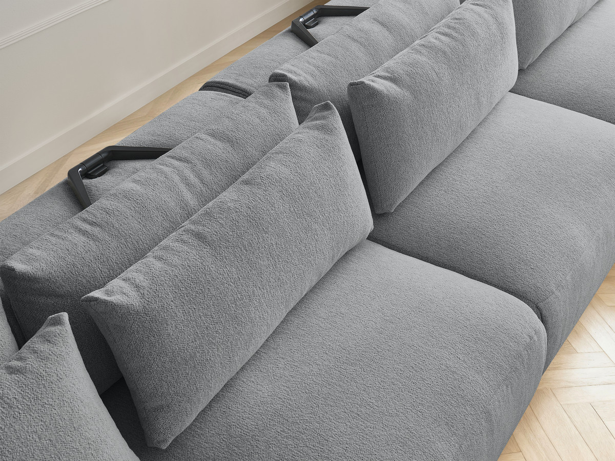 Modulaire vaste panoramabank met hoofdsteunen JANA gemêleerde stof met 2 chaise longues, 2 fauteuils en 1 kleine poef