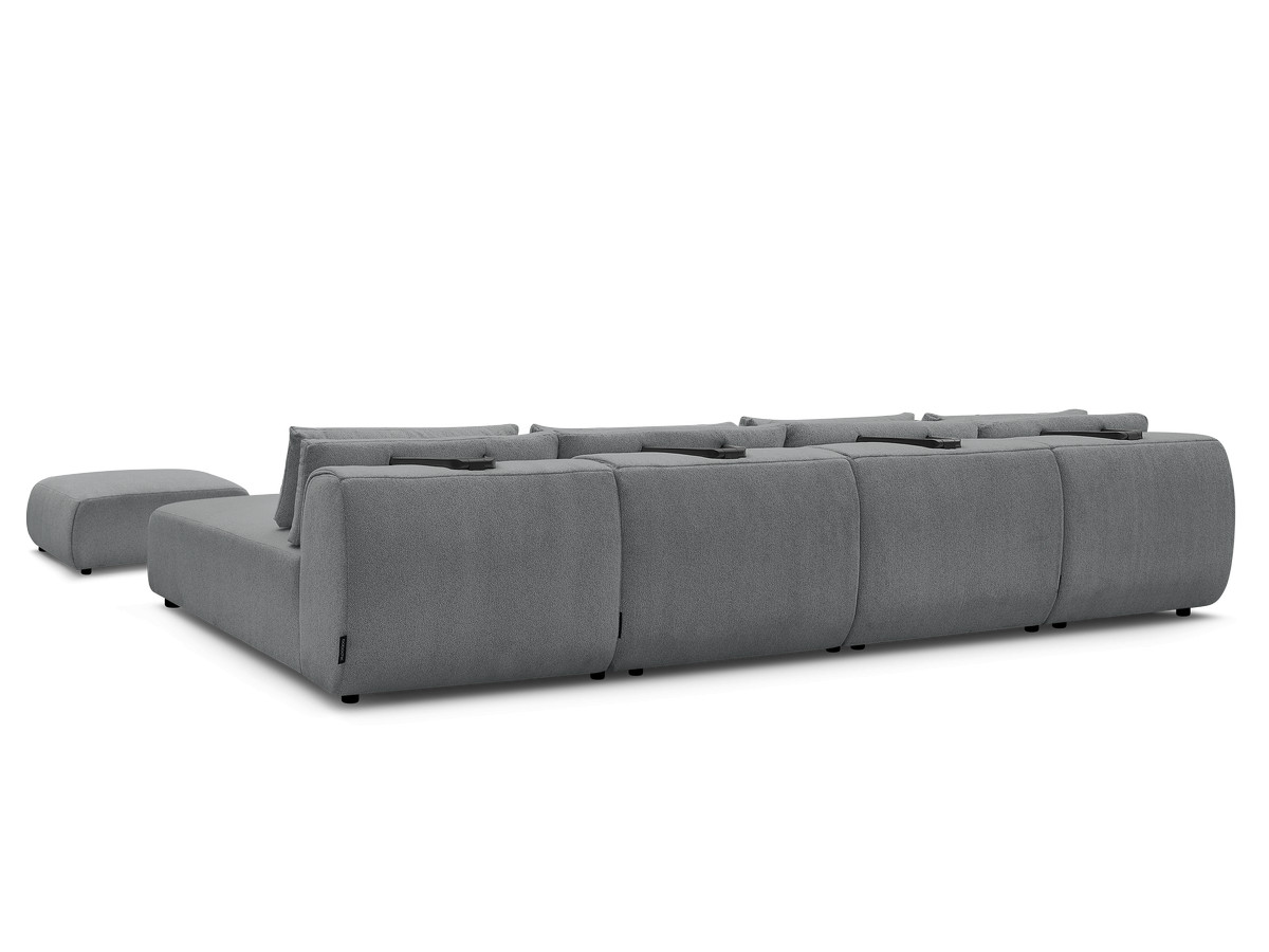 Modulaire vaste panoramabank met hoofdsteunen JANA gemêleerde stof met 2 chaise longues, 2 fauteuils en 1 kleine poef