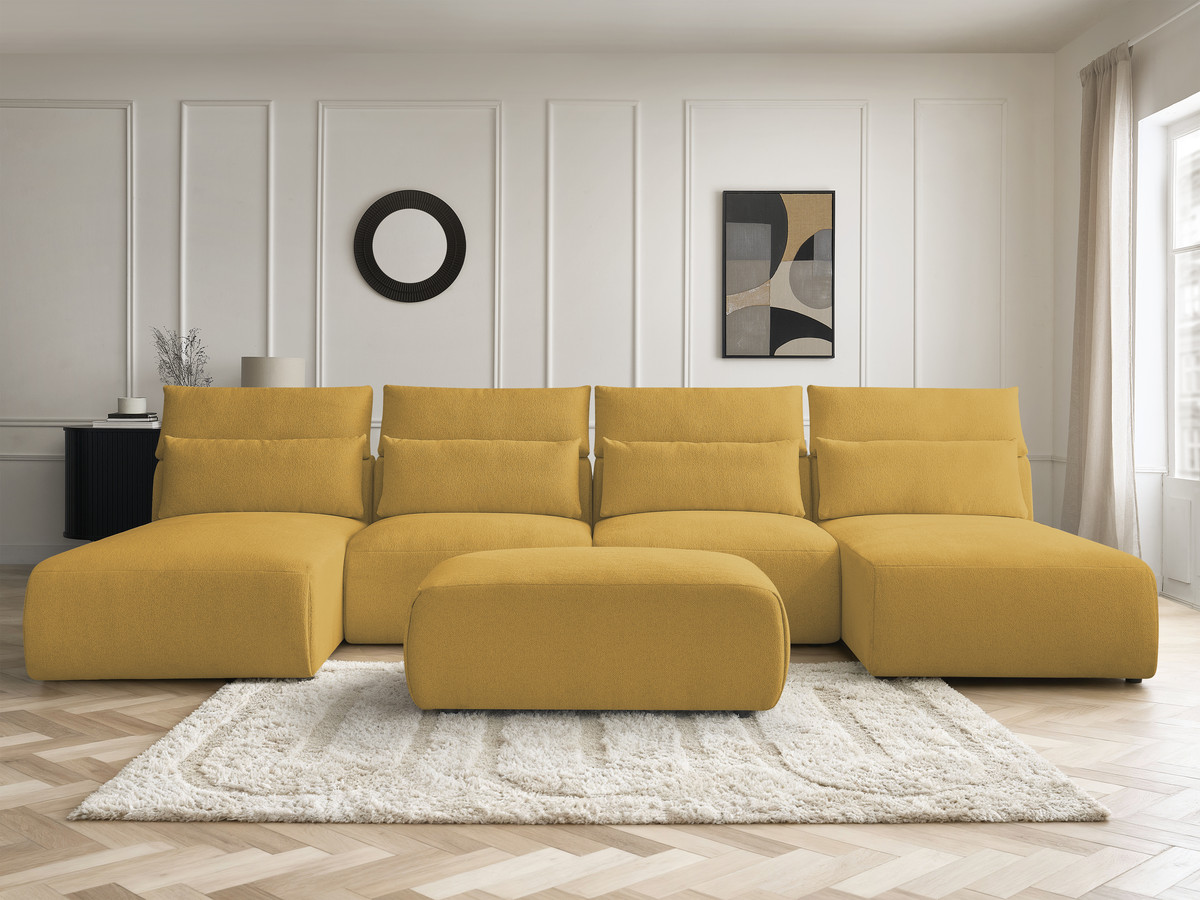 Canapé panoramique modulable avec têtières JANA chiné jaune — vue 5
