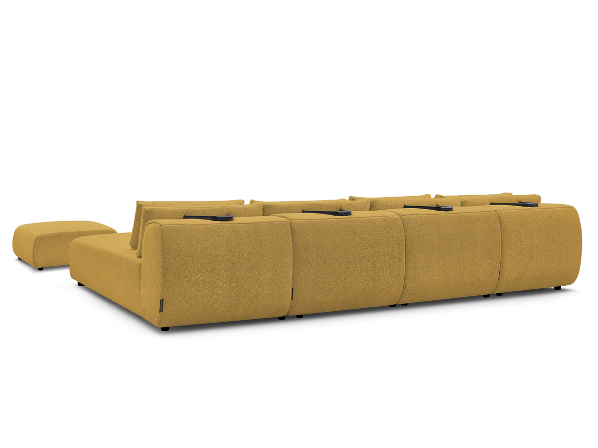 Modulaire vaste panoramabank met hoofdsteunen JANA gemêleerde stof met 2 chaise longues, 2 fauteuils en 1 kleine poef