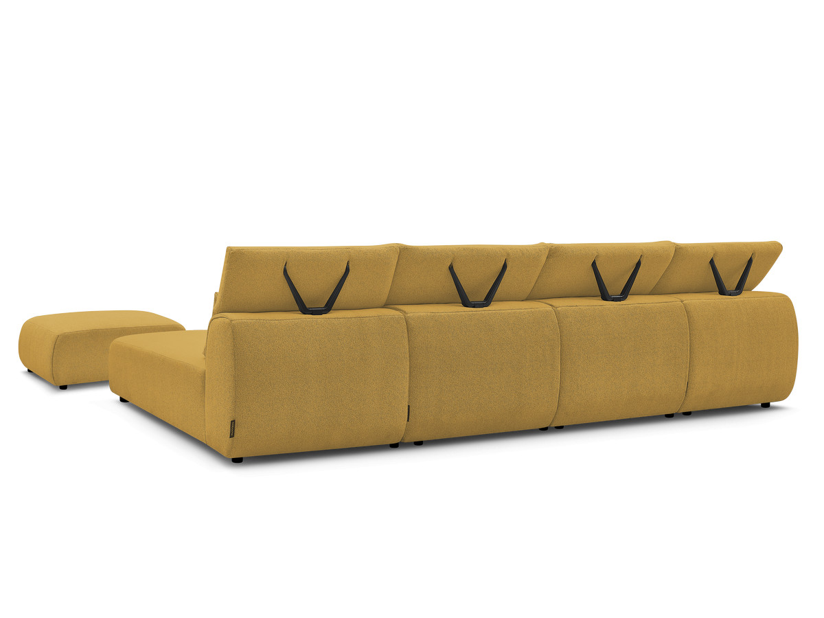 Modulaire vaste panoramabank met hoofdsteunen JANA gemêleerde stof met 2 chaise longues, 2 fauteuils en 1 kleine poef