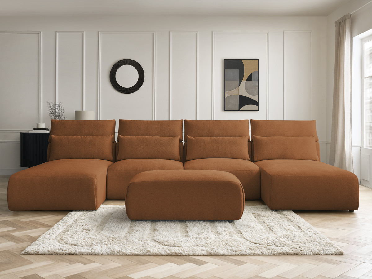 Canapé panoramique modulable avec têtières JANA chiné orange — vue 5