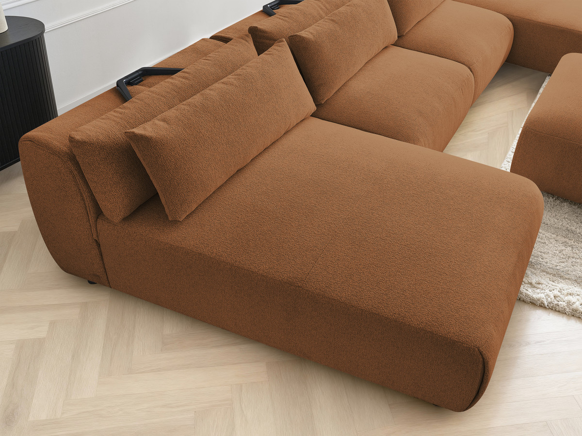 Modulaire vaste panoramabank met hoofdsteunen JANA gemêleerde stof met 2 chaise longues, 2 fauteuils en 1 kleine poef