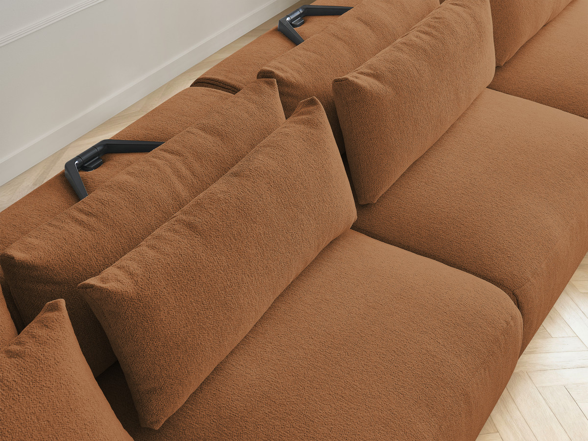 Modulaire vaste panoramabank met hoofdsteunen JANA gemêleerde stof met 2 chaise longues, 2 fauteuils en 1 kleine poef