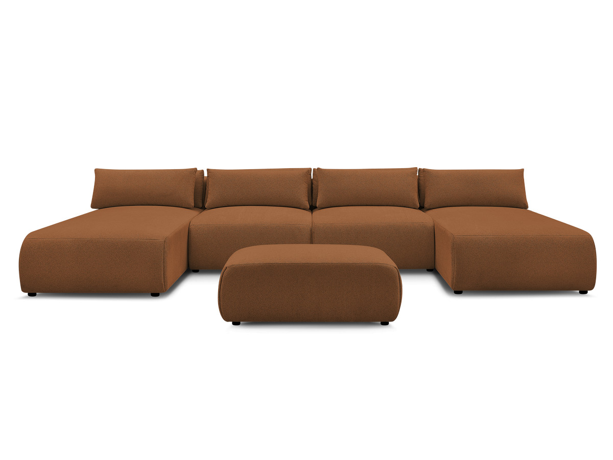 Modulaire vaste panoramabank met hoofdsteunen JANA gemêleerde stof met 2 chaise longues, 2 fauteuils en 1 kleine poef