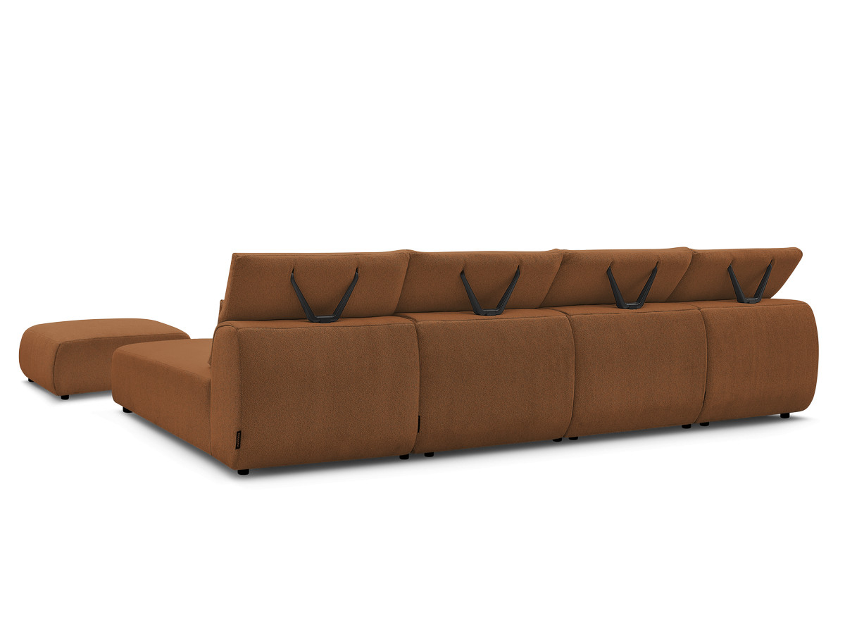 Modulaire vaste panoramabank met hoofdsteunen JANA gemêleerde stof met 2 chaise longues, 2 fauteuils en 1 kleine poef