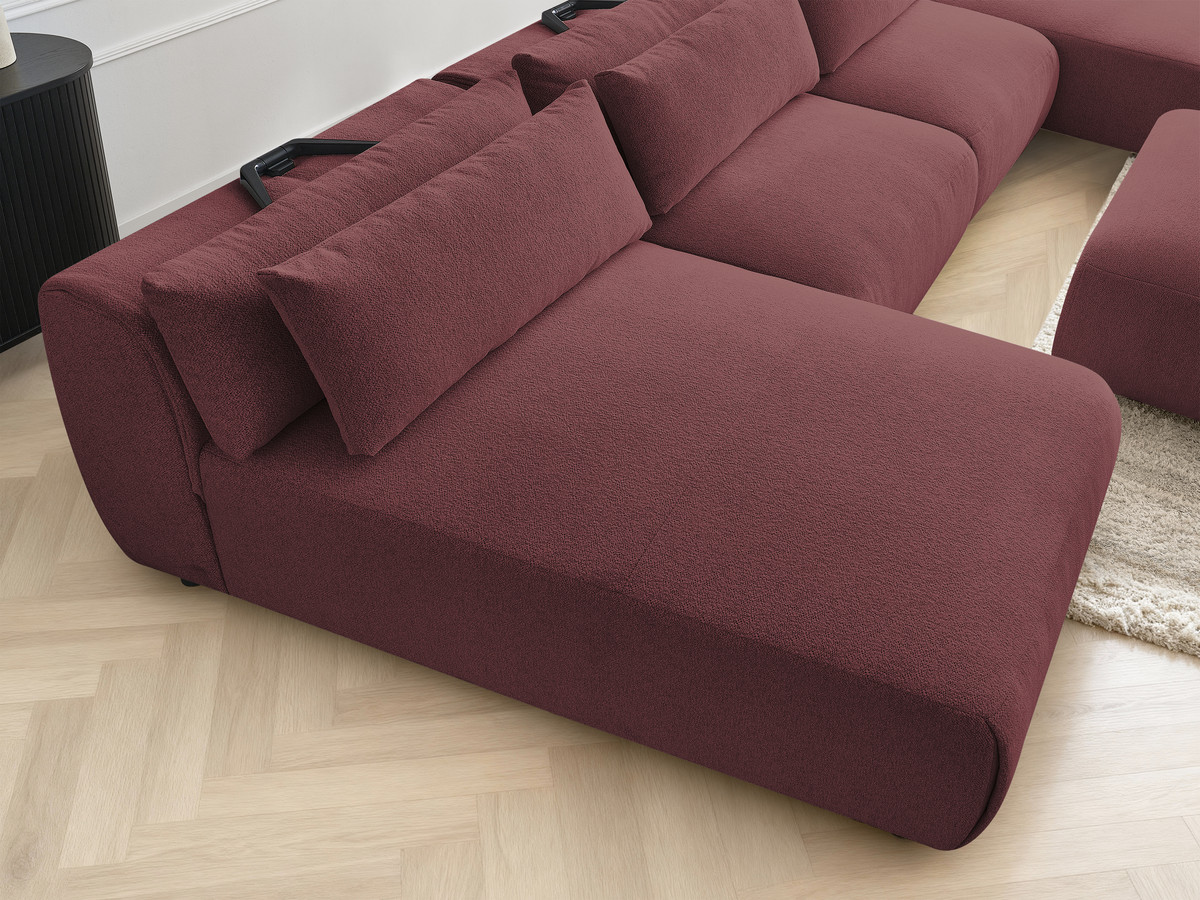 Modulaire vaste panoramabank met hoofdsteunen JANA gemêleerde stof met 2 chaise longues, 2 fauteuils en 1 kleine poef