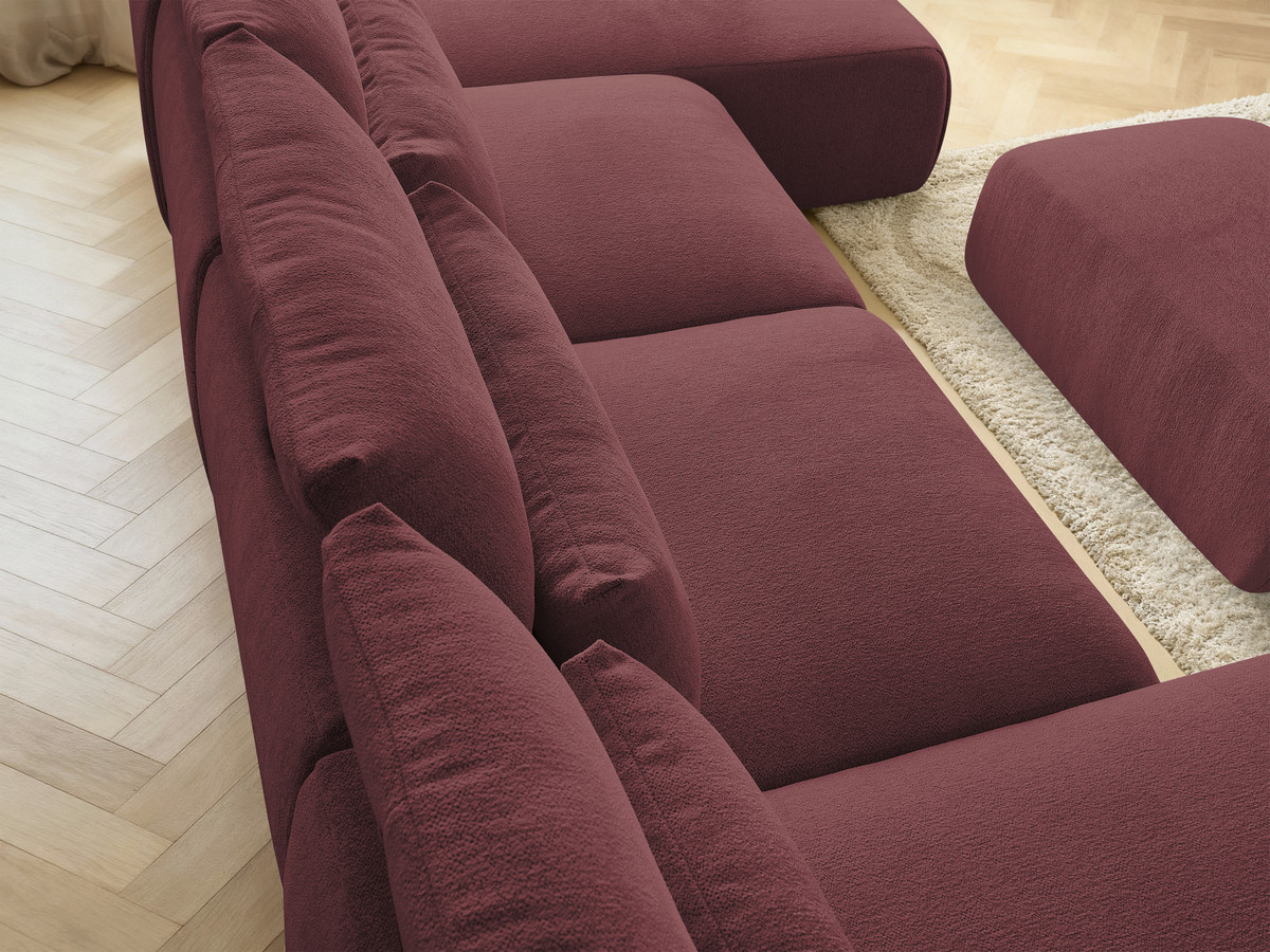 Modulaire vaste panoramabank met hoofdsteunen JANA gemêleerde stof met 2 chaise longues, 2 fauteuils en 1 kleine poef