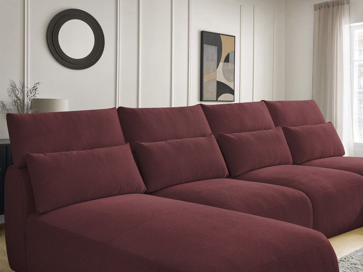 Modulaire vaste panoramabank met hoofdsteunen JANA gemêleerde stof met 2 chaise longues, 2 fauteuils en 1 kleine poef