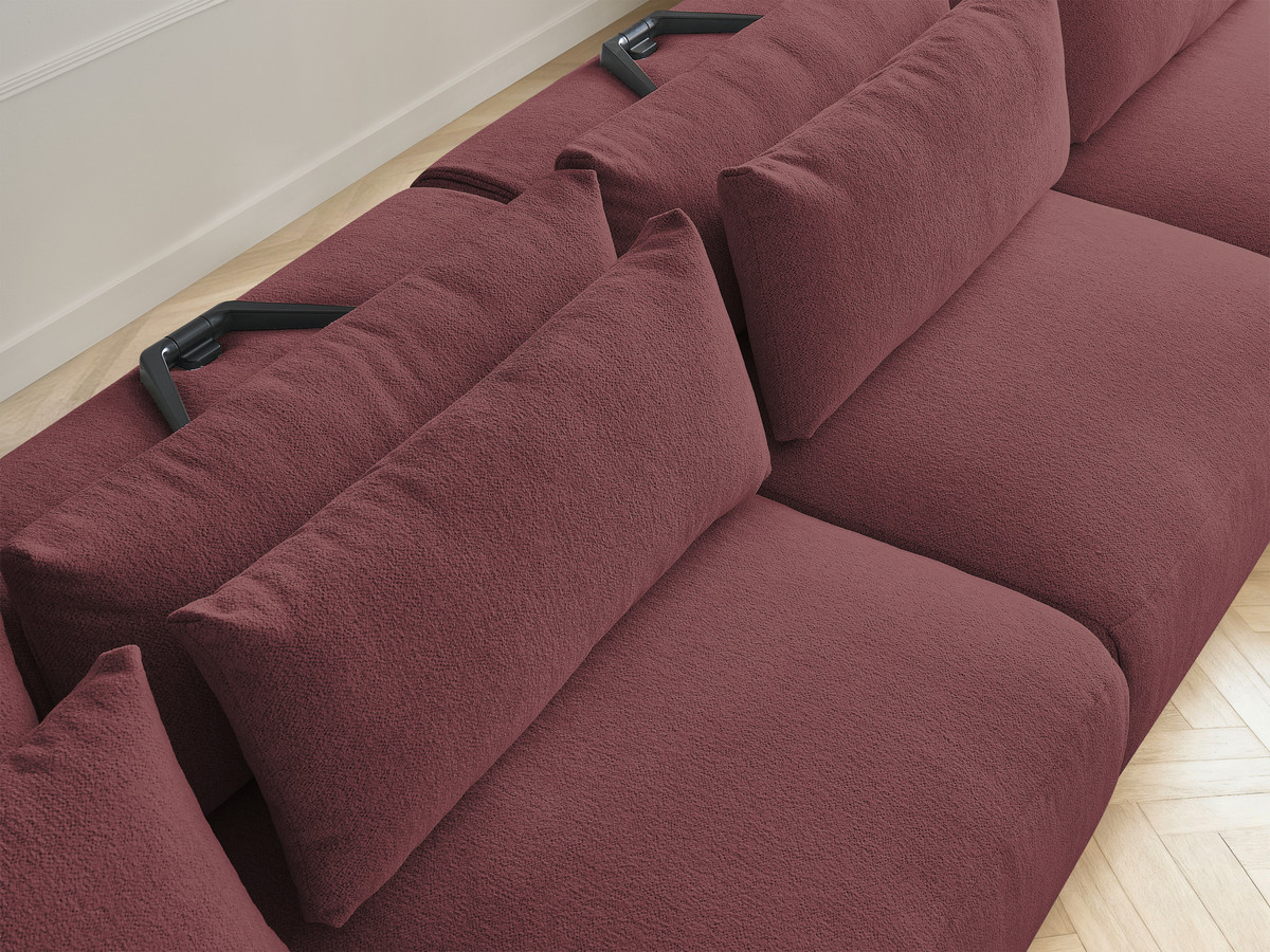 Modulaire vaste panoramabank met hoofdsteunen JANA gemêleerde stof met 2 chaise longues, 2 fauteuils en 1 kleine poef