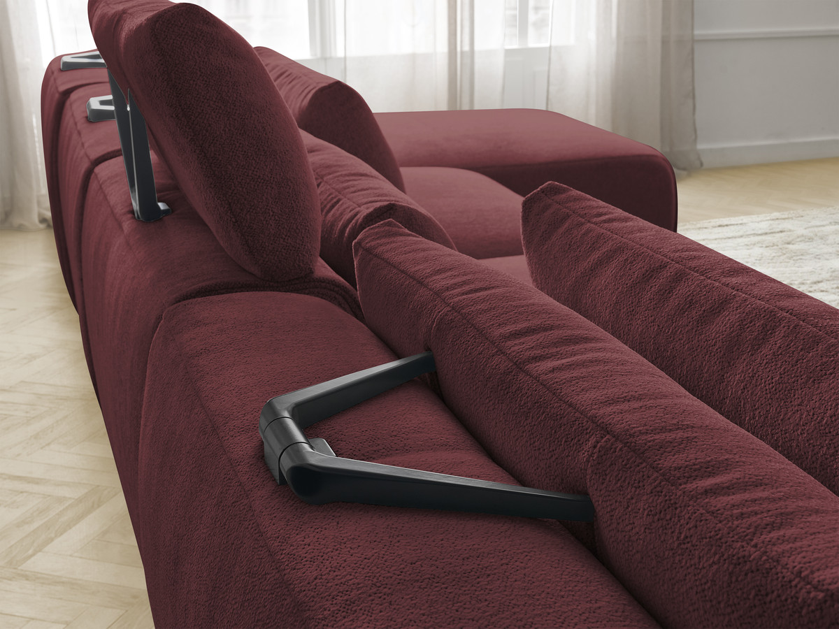 Modulaire vaste panoramabank met hoofdsteunen JANA gemêleerde stof met 2 chaise longues, 2 fauteuils en 1 kleine poef