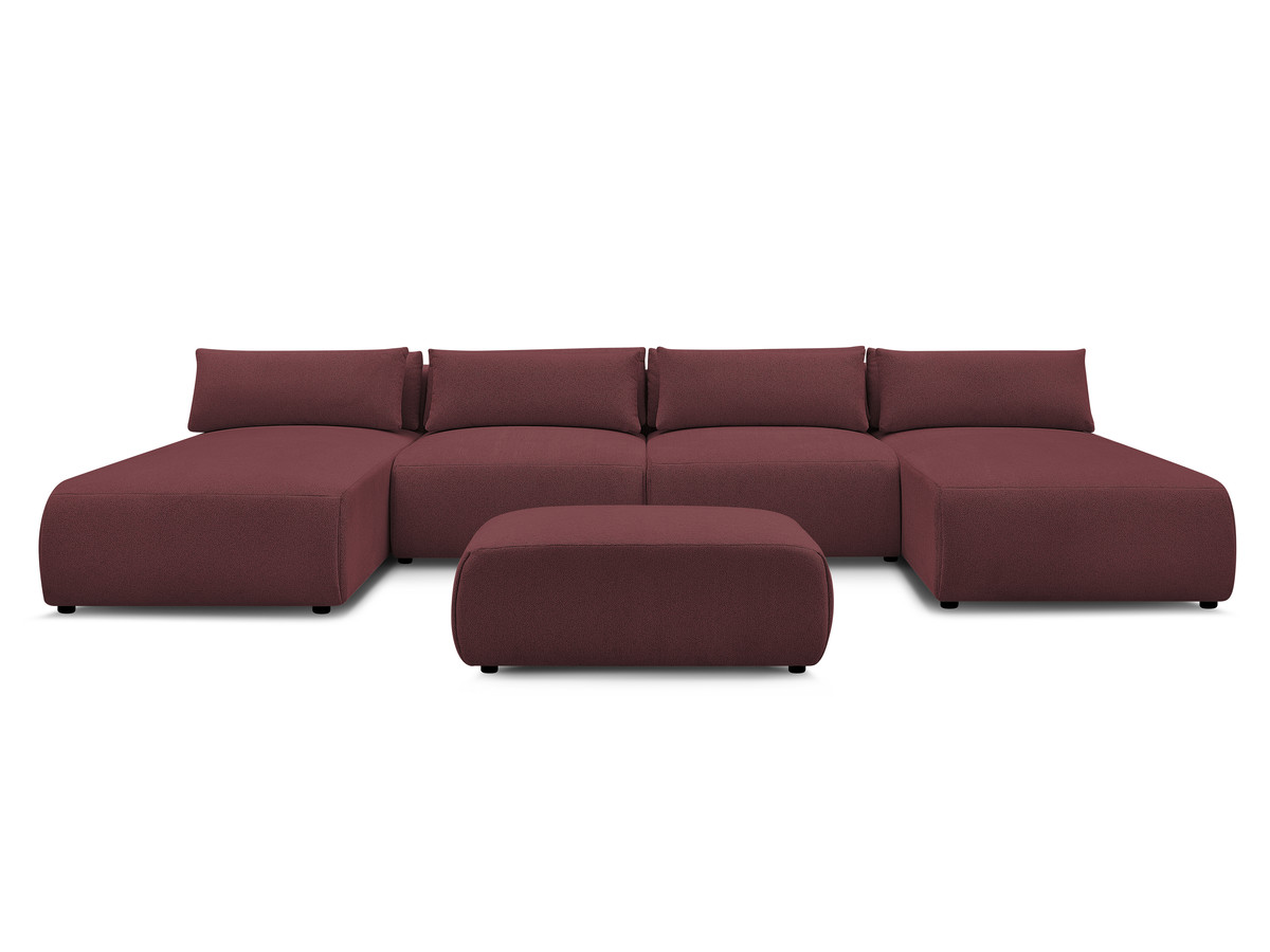 Modulaire vaste panoramabank met hoofdsteunen JANA gemêleerde stof met 2 chaise longues, 2 fauteuils en 1 kleine poef