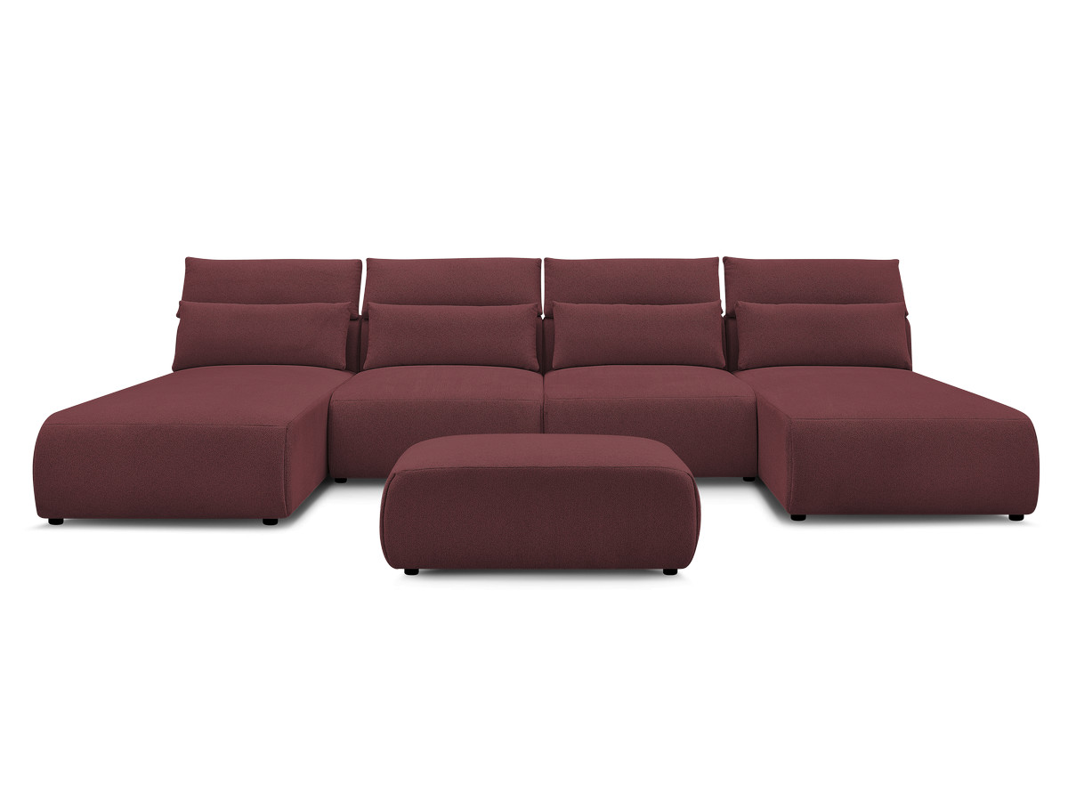 Modulaire vaste panoramabank met hoofdsteunen JANA gemêleerde stof met 2 chaise longues, 2 fauteuils en 1 kleine poef