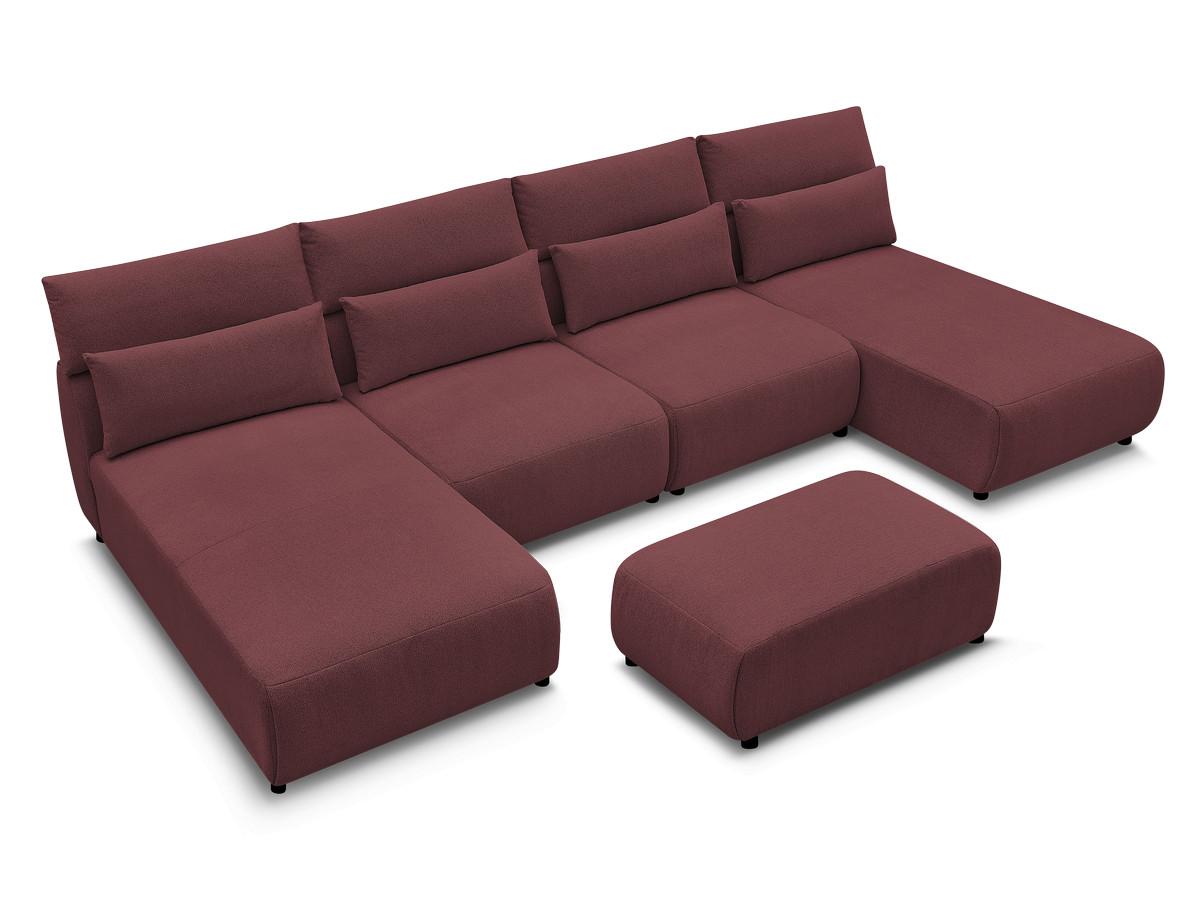 Modulaire vaste panoramabank met hoofdsteunen JANA gemêleerde stof met 2 chaise longues, 2 fauteuils en 1 kleine poef