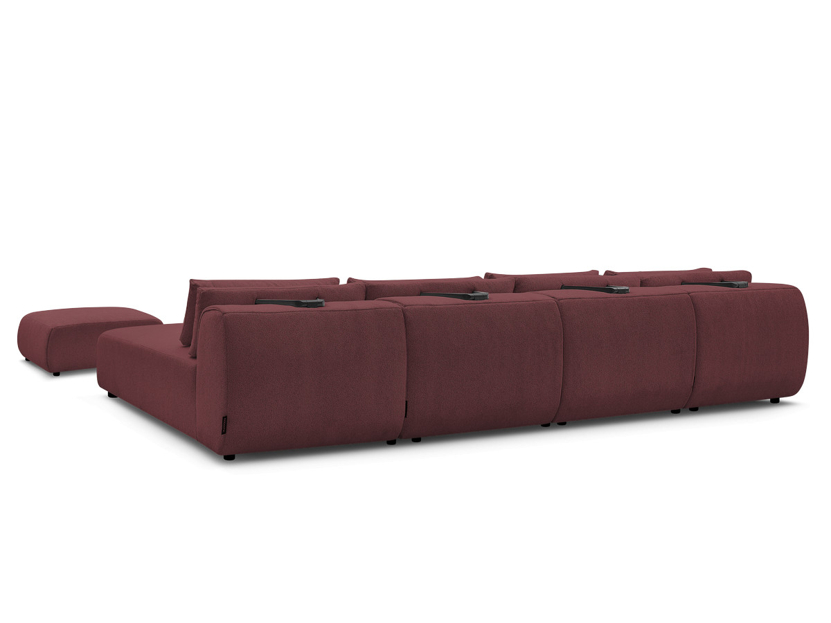 Modulaire vaste panoramabank met hoofdsteunen JANA gemêleerde stof met 2 chaise longues, 2 fauteuils en 1 kleine poef