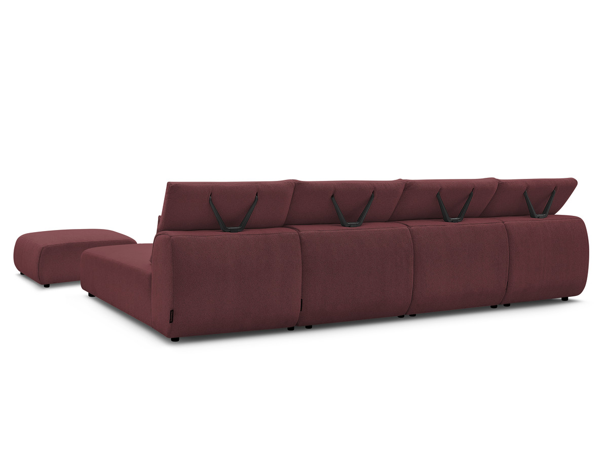 Modulaire vaste panoramabank met hoofdsteunen JANA gemêleerde stof met 2 chaise longues, 2 fauteuils en 1 kleine poef