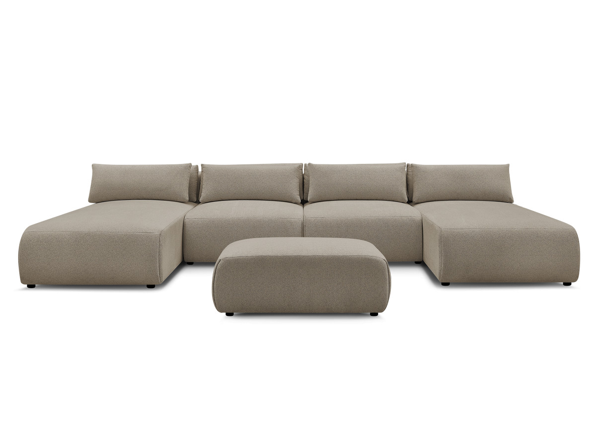 Modulaire vaste panoramabank met hoofdsteunen JANA gemêleerde stof met 2 chaise longues, 2 fauteuils en 1 kleine poef