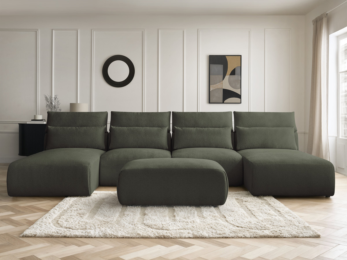 Canapé panoramique modulable avec têtières JANA chiné vert — vue 5