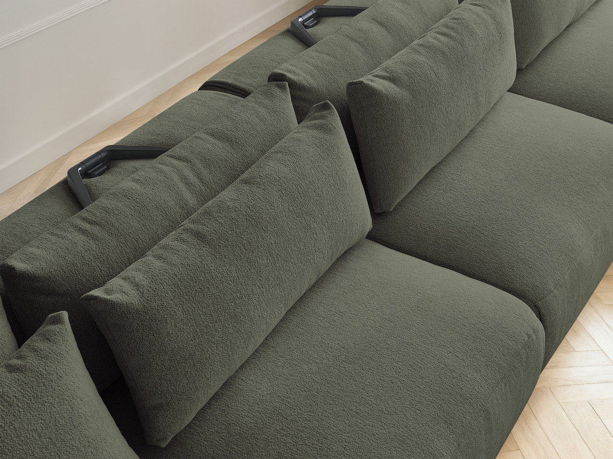 Modulaire vaste panoramabank met hoofdsteunen JANA gemêleerde stof met 2 chaise longues, 2 fauteuils en 1 kleine poef