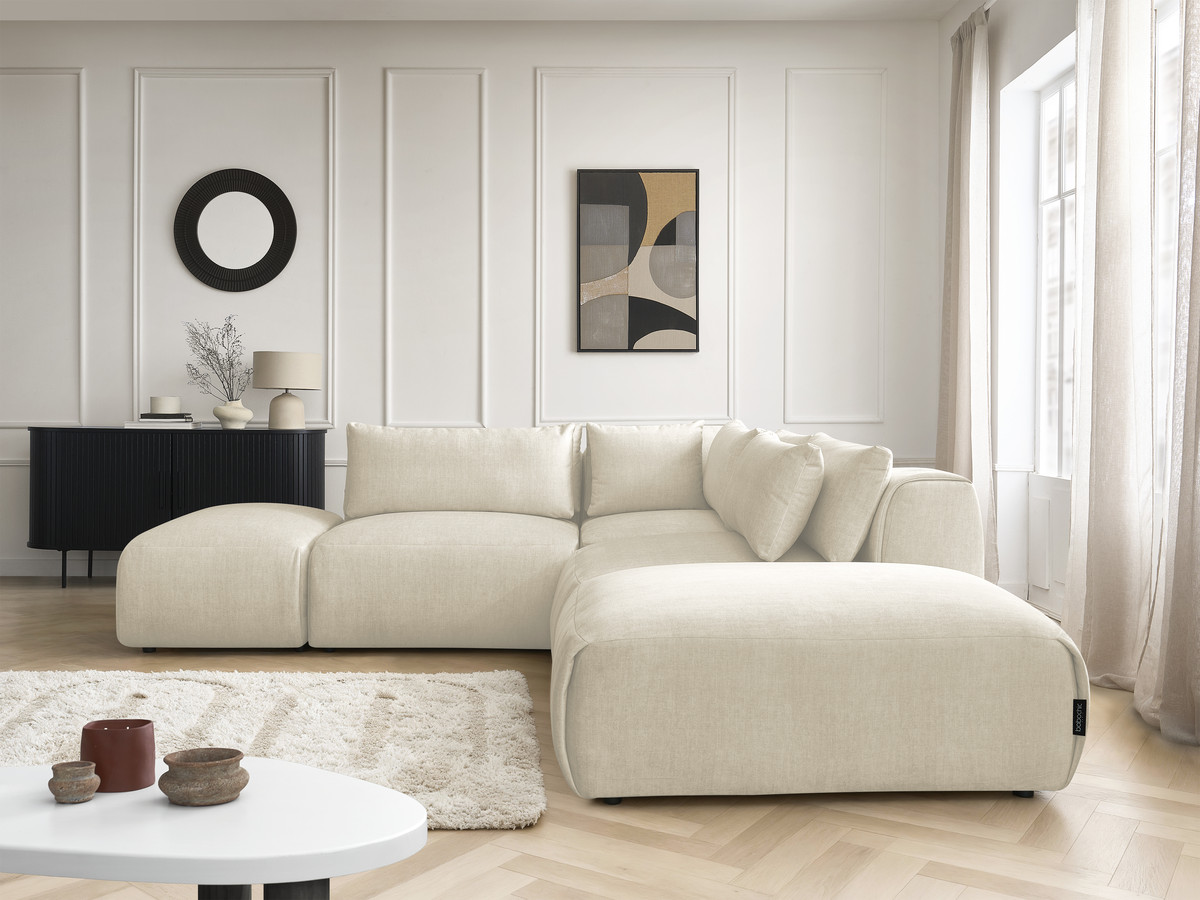 Canapé d'angle modulable avec têtières JANA velours beige — vue 5