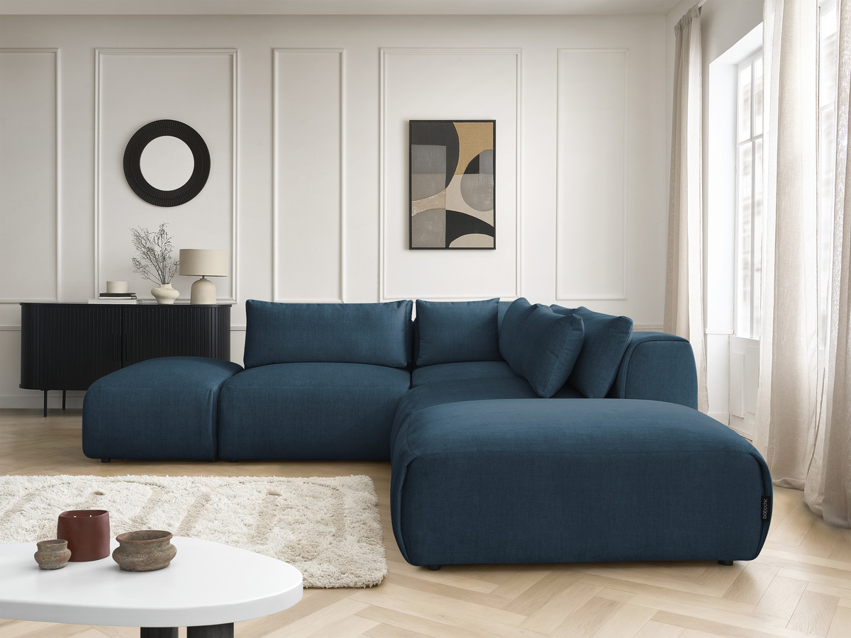 Canapé d'angle modulable avec têtières JANA velours bleu — vue 5