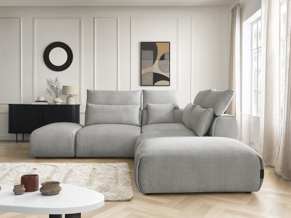 Canapé d'angle modulable avec têtières JANA velours gris clair — vue 5