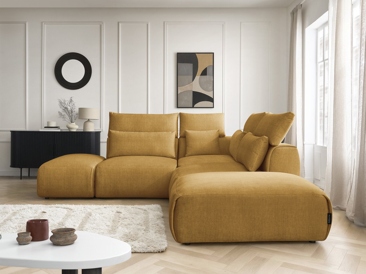 Canapé d'angle modulable avec têtières JANA velours jaune — vue 6