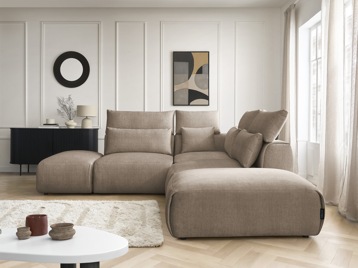 Canapé d'angle modulable avec têtières JANA velours taupe — vue 6