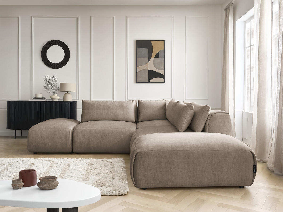 Canapé d'angle modulable avec têtières JANA velours taupe — vue 5