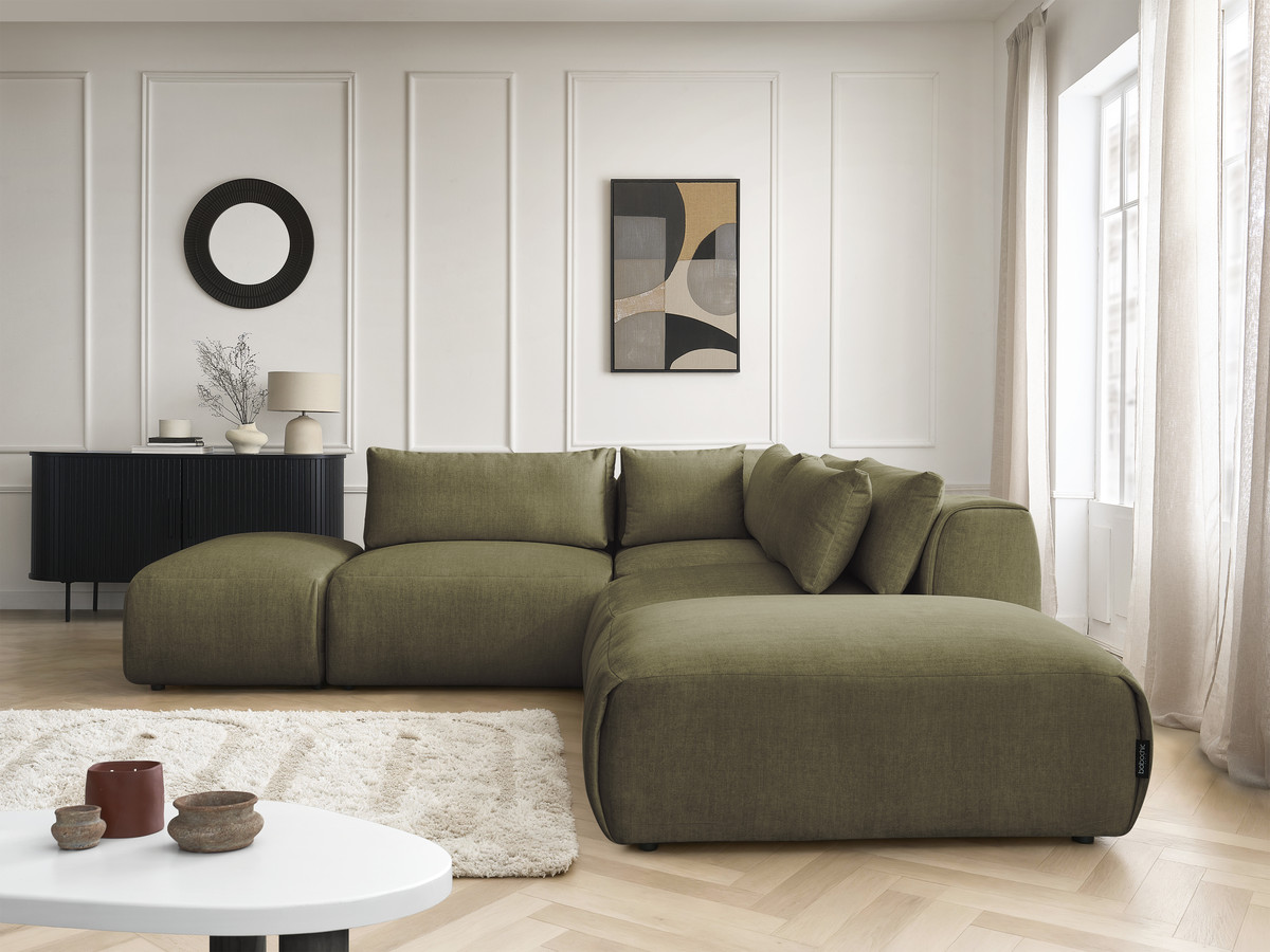 Canapé d'angle modulable avec têtières JANA velours vert — vue 5