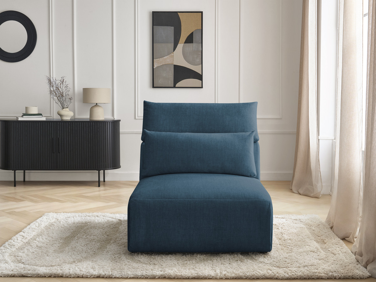 Chauffeuse 1 place avec têtière pour canapé modulable JANA velours bleu — vue 6