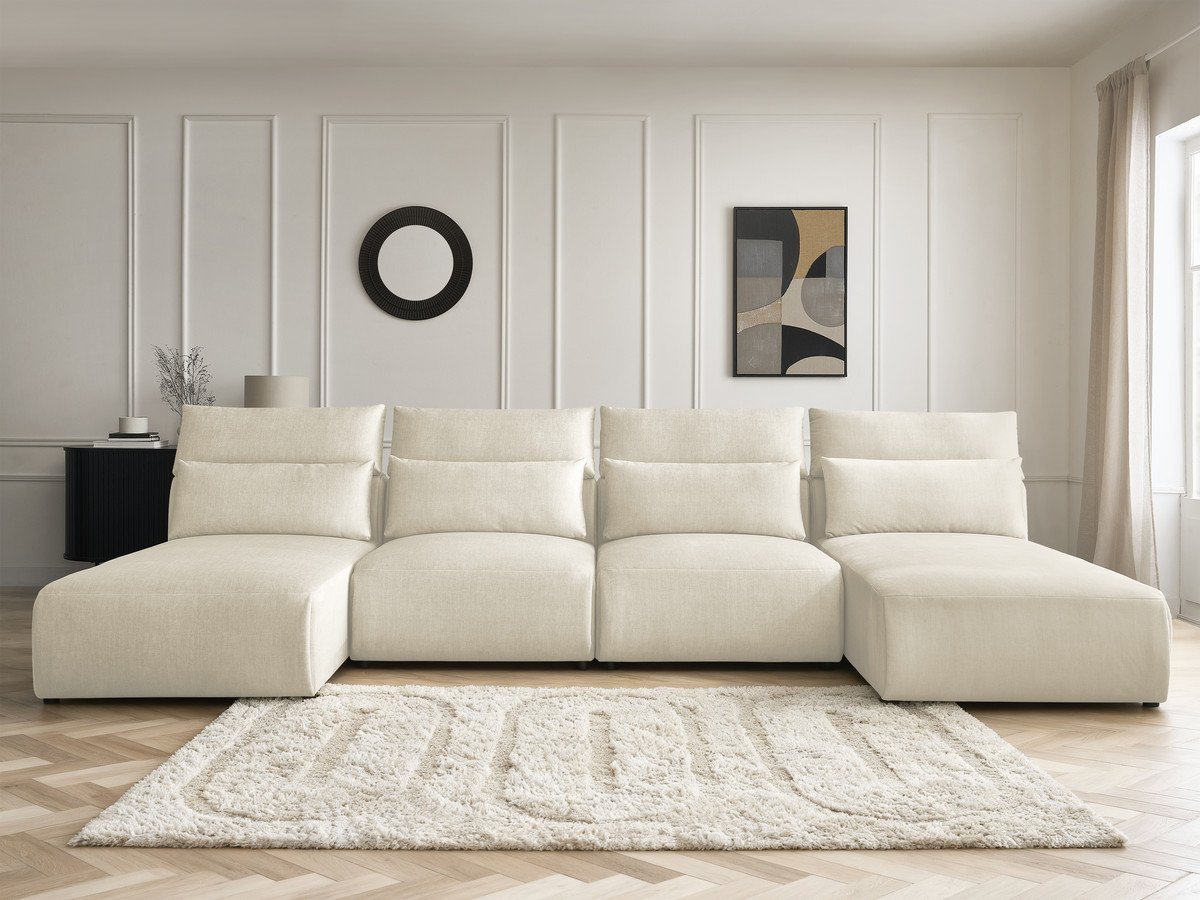 Canapé panoramique modulable avec têtières JANA velours beige — vue 5
