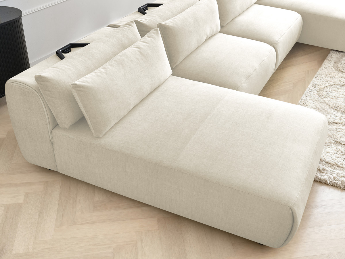 Canapé panoramique modulable avec têtières JANA velours beige — vue 6