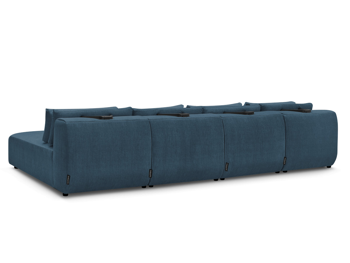 Modulaire vaste panoramabank met hoofdsteunen in JANA fluwelen stof met 2 chaise longues en 2 fauteuils