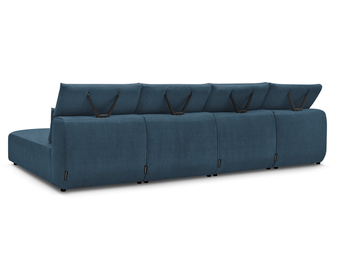 Modulaire vaste panoramabank met hoofdsteunen in JANA fluwelen stof met 2 chaise longues en 2 fauteuils
