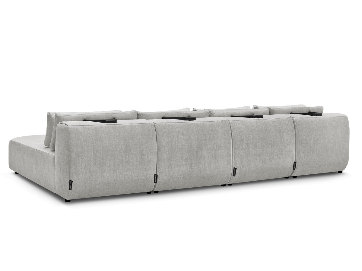 Modulaire vaste panoramabank met hoofdsteunen in JANA fluwelen stof met 2 chaise longues en 2 fauteuils