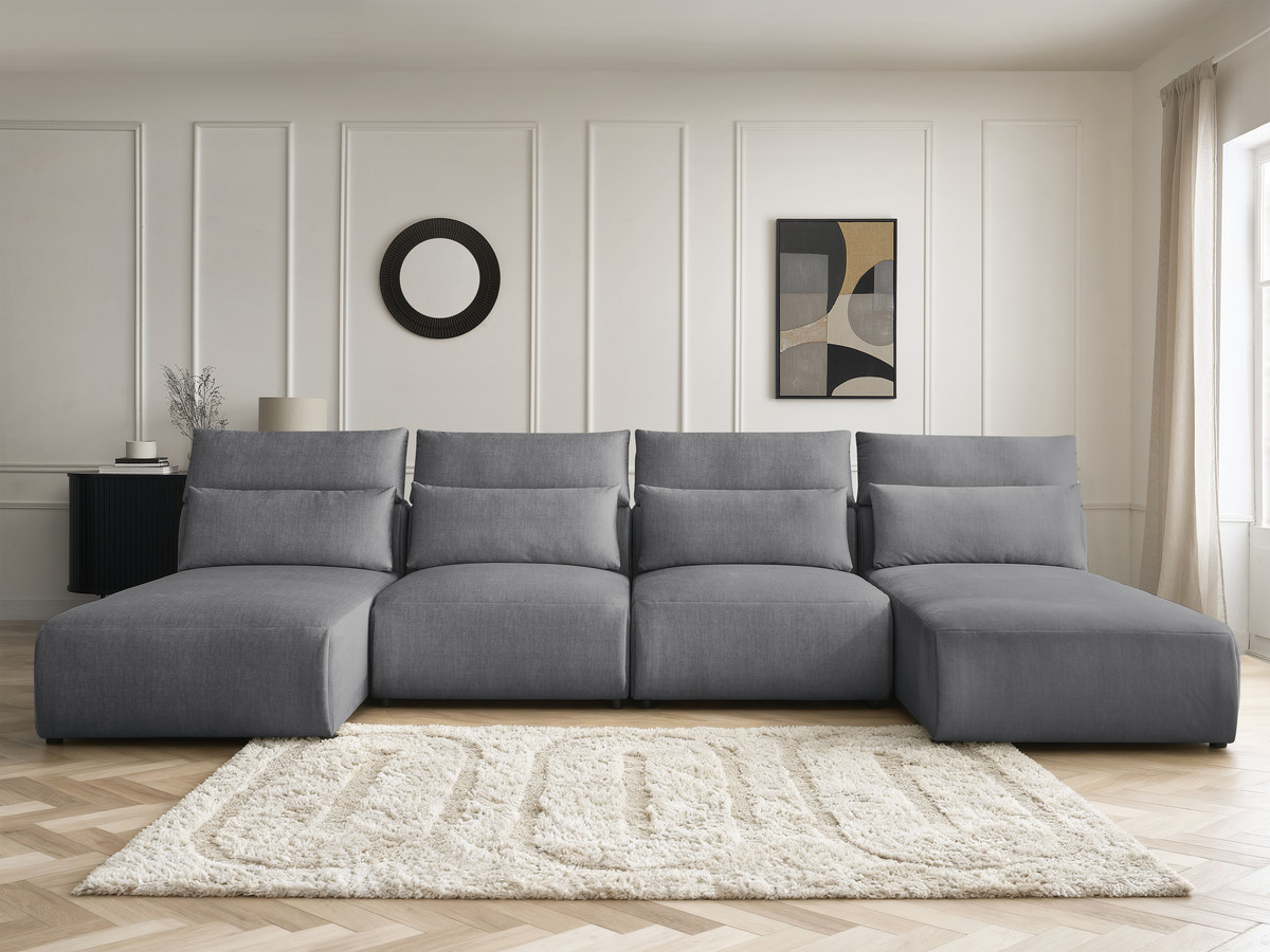 Canapé panoramique modulable avec têtières JANA velours gris foncé — vue 5
